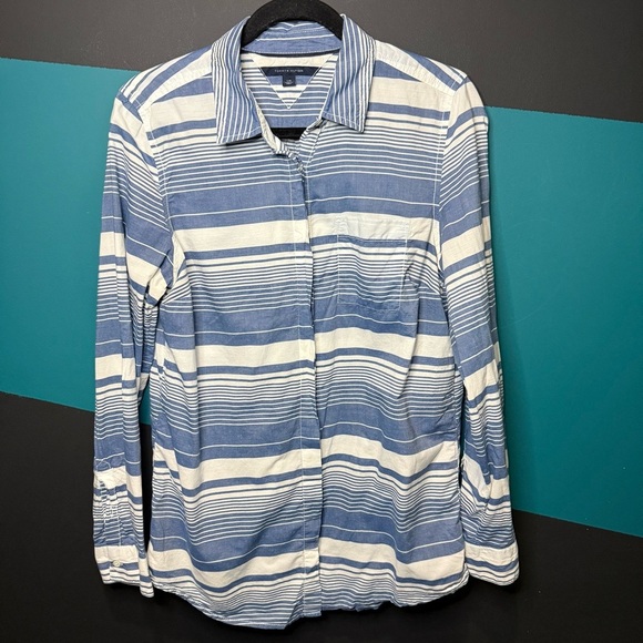 Blue and White Striped Casual Button Down Shirt cotton - Picture 1 of 10